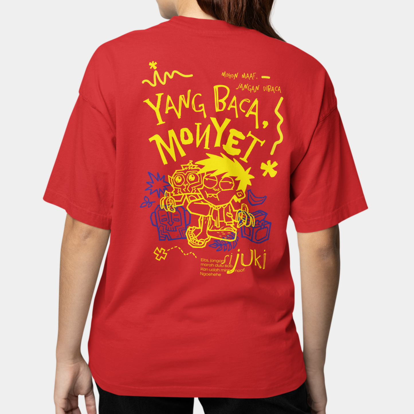 Si Juki Harta Pulau Monyet Red Oversized T-Shirt